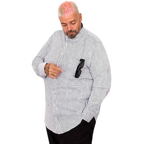 B�y�k Beden Erkek G�mlek Uzun Kol Keten Cepli Siyah 20384