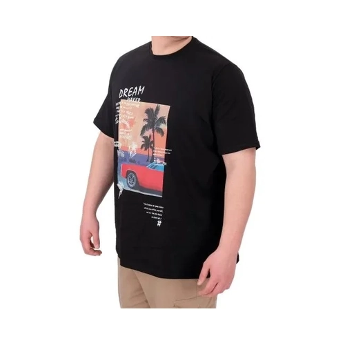 B�y�k Beden Erkek Bask�l� T-Shirt Palm Dream U25026 Siyah