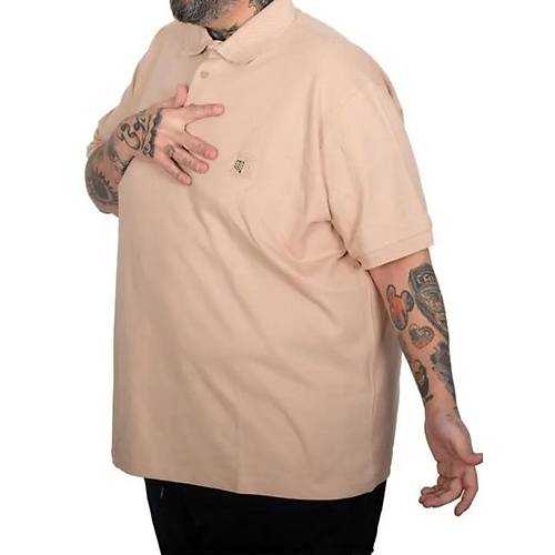 Battal Beden Erkek Tshirt Polo Yaka Nak��l� Klasik Pike 20553 Bej