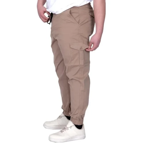 B�y�k Beden Erkek Pantolon Keten Kargo Jogger 21911 Cappucino