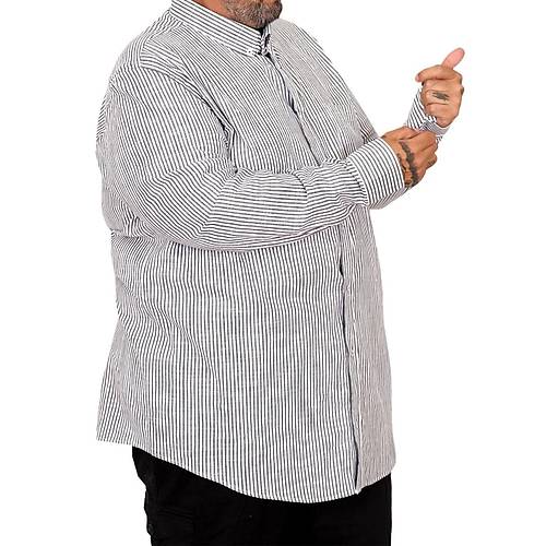 B�y�k Beden Erkek G�mlek Uzun Kol Keten Cepli Siyah 20384