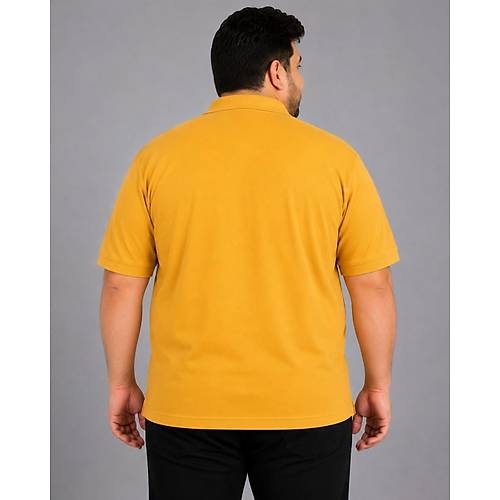 Battal Beden Erkek Tshirt Polo Yaka Cepli Klasik Pike 20552 Hardal