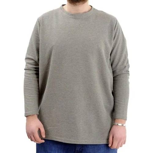 B�y�k Beden Erkek Sweatshirt Bisiklet Yaka Uzun Kol WAFFLE 23460 Haki