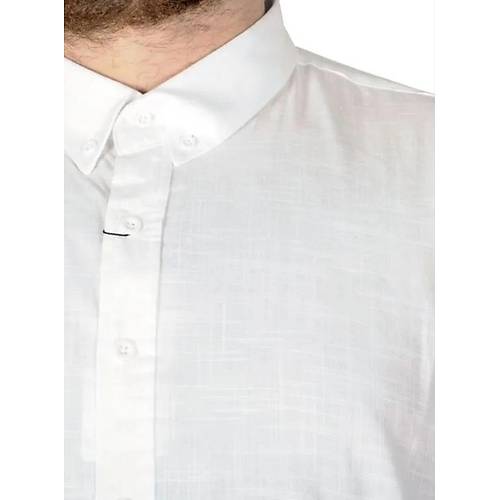 B�y�k Beden Erkek Keten Likral� G�mlek 20393 Beyaz