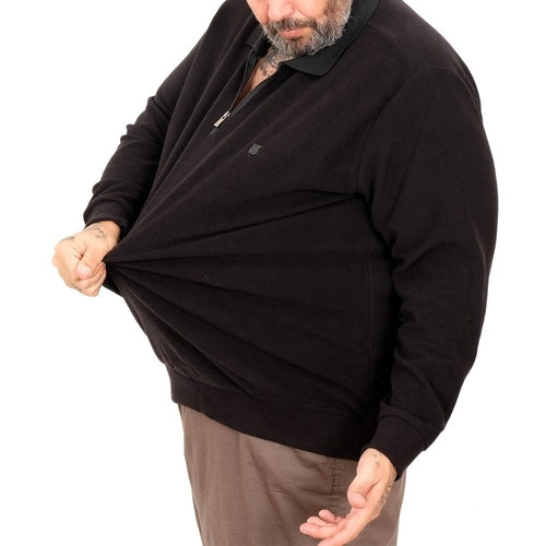 B�y�k Beden Erkek Sweat Polo Yaka Waffle Selanik Siyah 25822