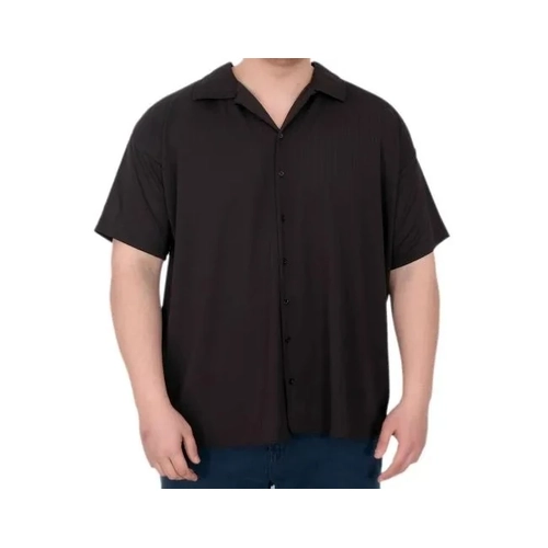 B�y�k Beden Erkek G�mlek Apas Yaka �erit Desen Jakar U24382 Siyah