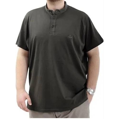 B�y�k Beden Erkek Ti��rt D��meli Hakim Yaka T-Shirt 24339 Haki