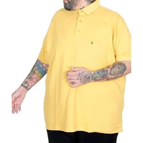 Battal Beden Erkek Tshirt Polo Yaka Nak��l� Klasik Pike 20553 Hardal