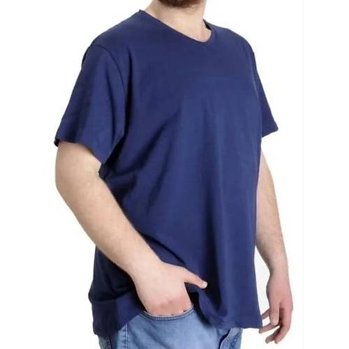 B�y�k Beden T-Shirt V Yaka Likral� 20150 �ndigo