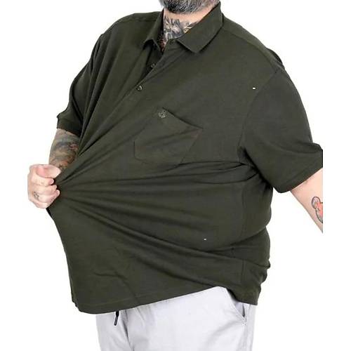 Battal Beden Erkek Tshirt Polo Yaka Cepli Klasik Pike 20552 Haki