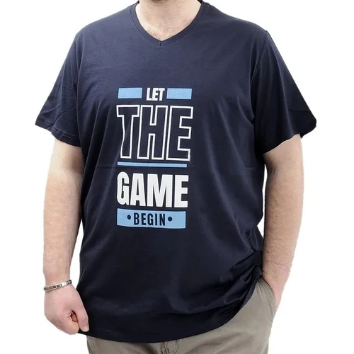 B�y�k Beden Erkek Bask�l� T-Shirt BEGIN U24056 Lacivert