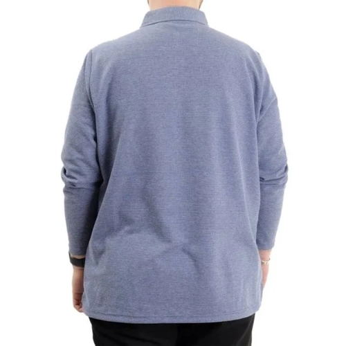 B�y�k Beden Erkek Sweatshirt Polo Yaka Uzun Kol WAFFLE 23449 �ndigo