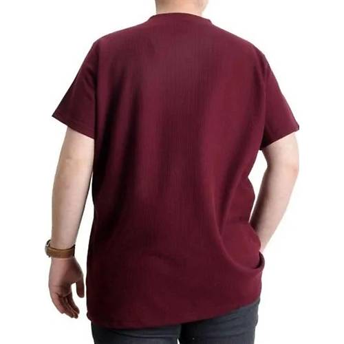 B�y�k Beden Erkek T-shirt Bisiklet Yaka WAFFLE 20033 Bordo