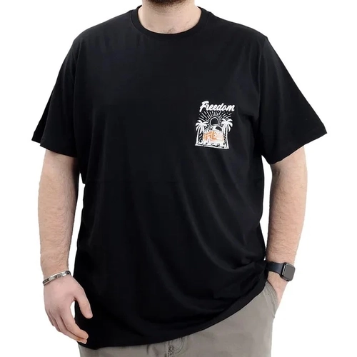 B�y�k Beden Erkek Bask�l� T-shirt Bisiklet Yaka Freedom U24030 Siyah