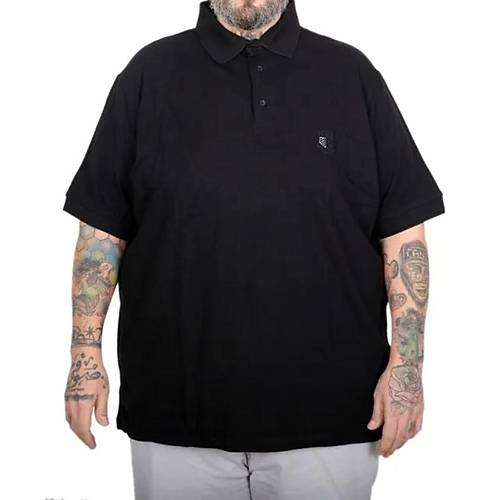 Battal Beden Erkek Tshirt Polo Yaka Nak��l� Klasik Pike 20553 Siyah