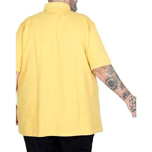 Battal Beden Erkek Tshirt Polo Yaka Cepli Klasik Pike 20552 Hardal