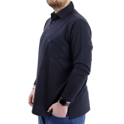 B�y�k Beden Erkek Sweatshirt Polo Yaka Uzun Kol WAFFLE 23449 Lacivert