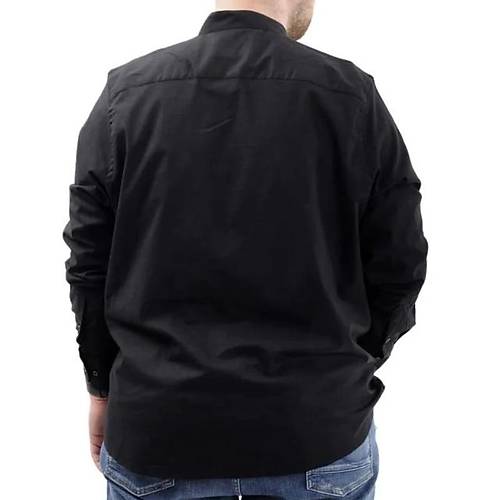 B�y�k Beden Erkek G�mlek Uzun Kol Likral� Keten G�mlek 20385 Siyah