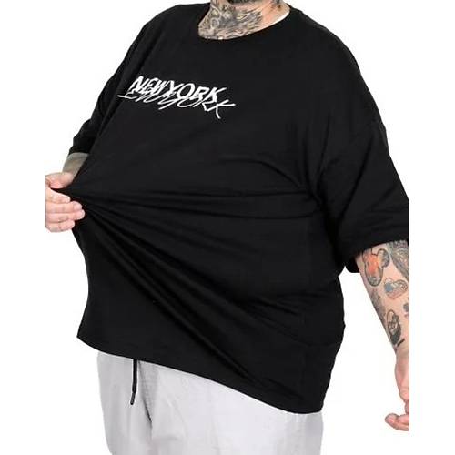 B�y�k Beden Unisex Bisiklet Yaka Tshirt New York 26204 SIYAH