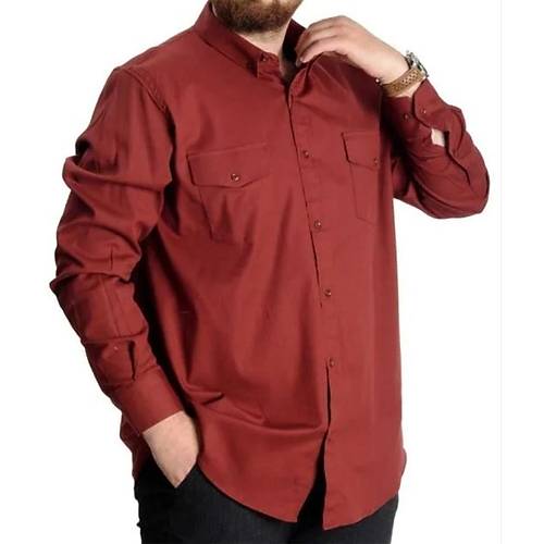 B�y�k Beden G�mlek Gabardin �ift Cep Kapakl� 20360 Bordo