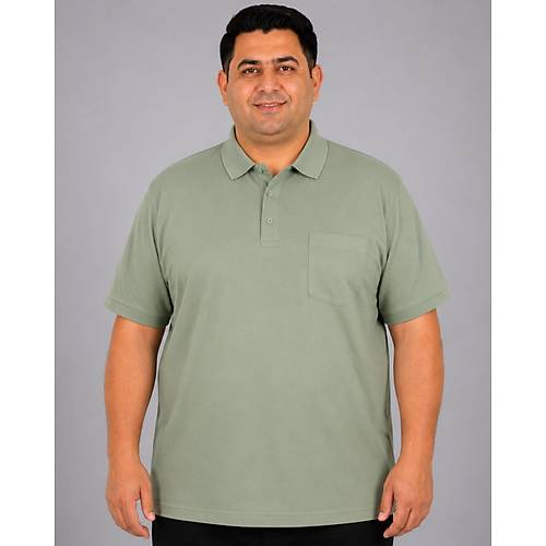 Battal Beden Erkek Tshirt Polo Yaka Cepli Klasik Pike 20552 �a�la Ye�ili