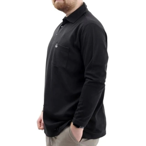B�y�k Beden Erkek Sweatshirt Polo Yaka Uzun Kol WAFFLE 23449 Siyah