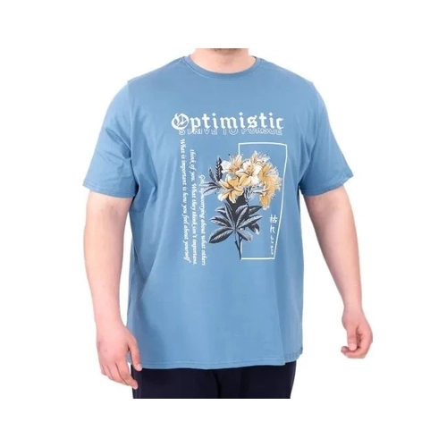 B�y�k Beden Erkek T-Shirt Bisiklet Yaka OPTIMISTIC 25028 Mavi