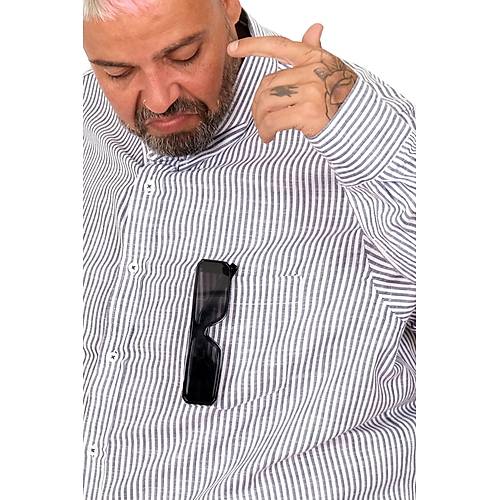 B�y�k Beden Erkek G�mlek Uzun Kol Keten Cepli Siyah 20384