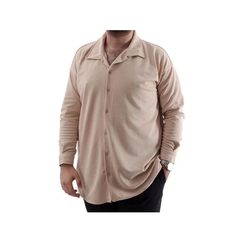 B�y�k Beden Erkek G�mlek Apas Yaka Uzun Kol JAKAR U24381 Bej