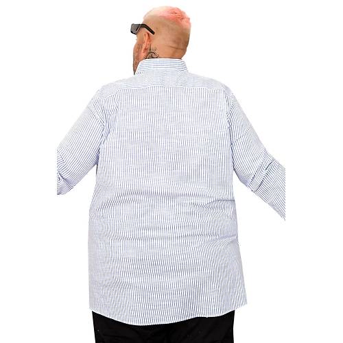 B�y�k Beden Erkek G�mlek Uzun Kol Keten Cepli Mavi 20384