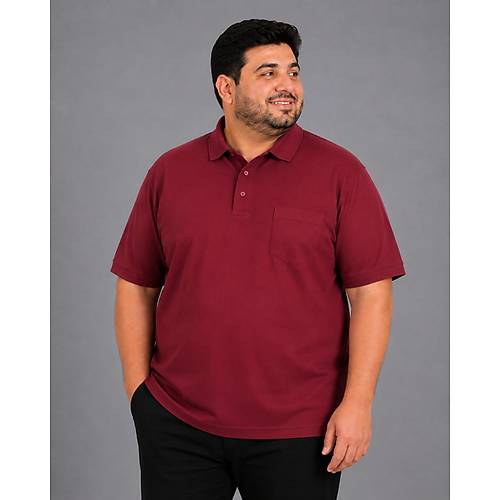 Battal Beden Erkek Tshirt Polo Yaka Cepli Klasik Pike 20552 Bordo