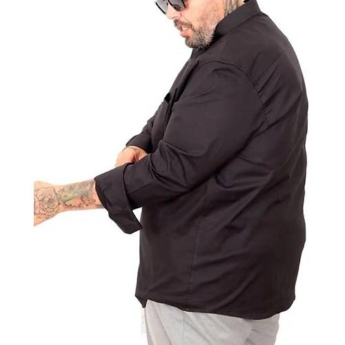 B�y�k Beden Erkek Klasik Cepli G�mlek Likral� 20350 Siyah