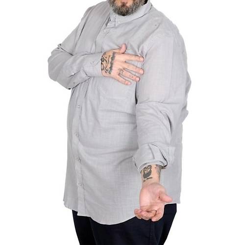 B�y�k Beden Erkek Keten Cepli G�mlek 20386 gri