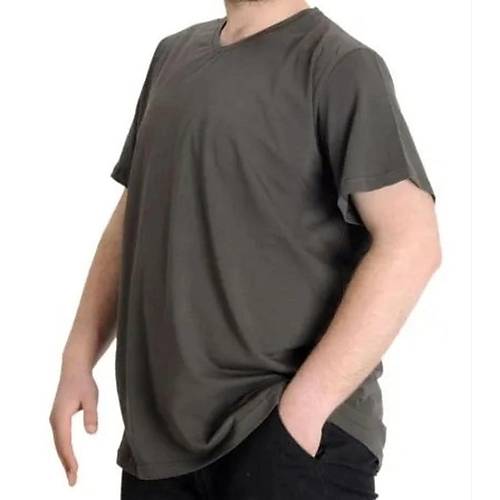 B�y�k Beden T-Shirt V Yaka Likral� 20150 Haki