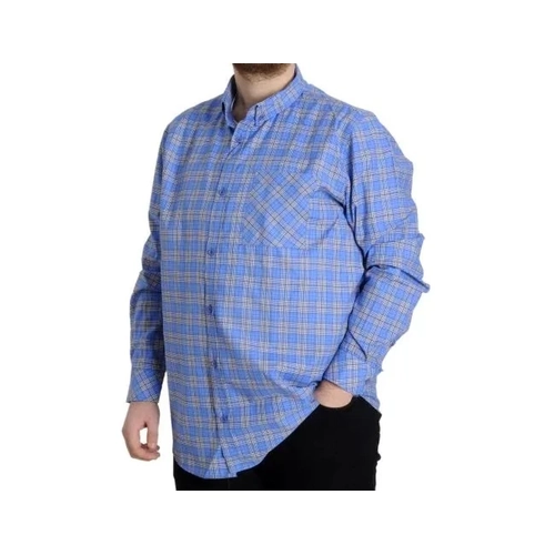 B�y�k Beden Erkek G�mlek Ekose Uzun Kollu 23300 A��k Saks