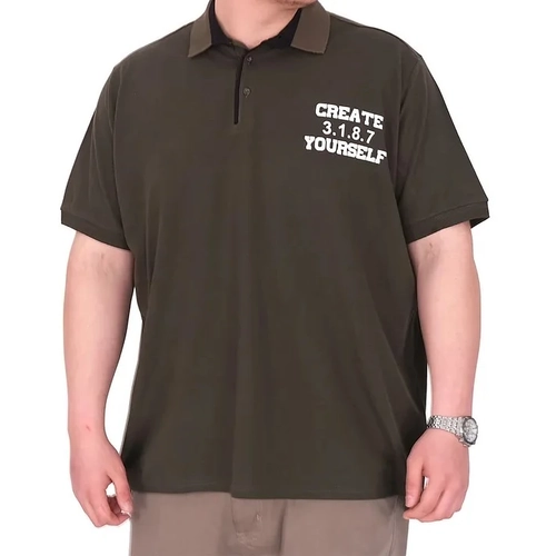 B�y�k Beden Erkek T-Shirt Polo Yaka YOURSELF 25310 Haki