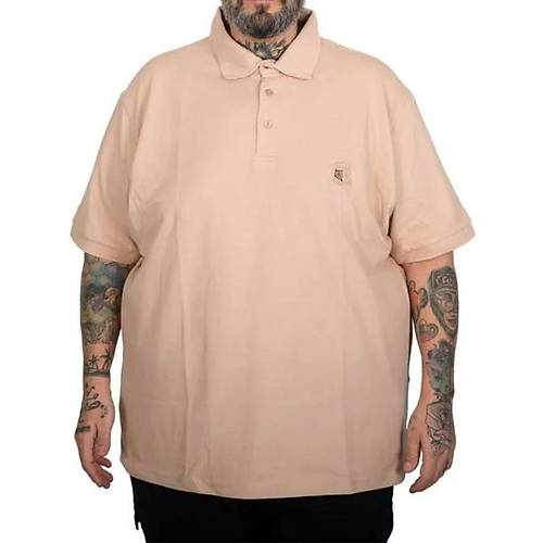 Battal Beden Erkek Tshirt Polo Yaka Cepli Klasik Pike 20552 Bej