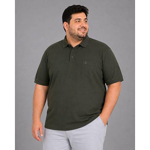 Battal Beden Erkek Tshirt Polo Yaka Cepli Klasik Pike 20552 Nefti