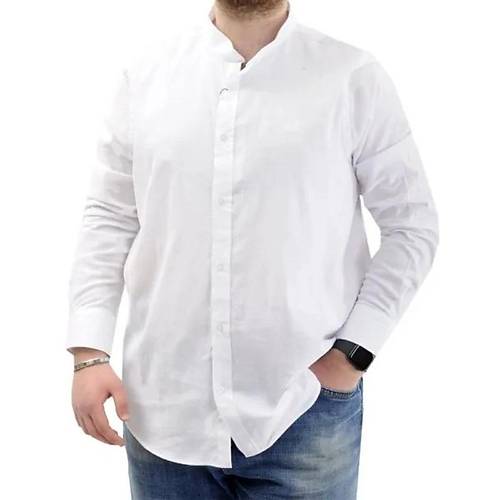 B�y�k Beden Erkek G�mlek Uzun Kol Likral� Keten G�mlek  20385 Beyaz