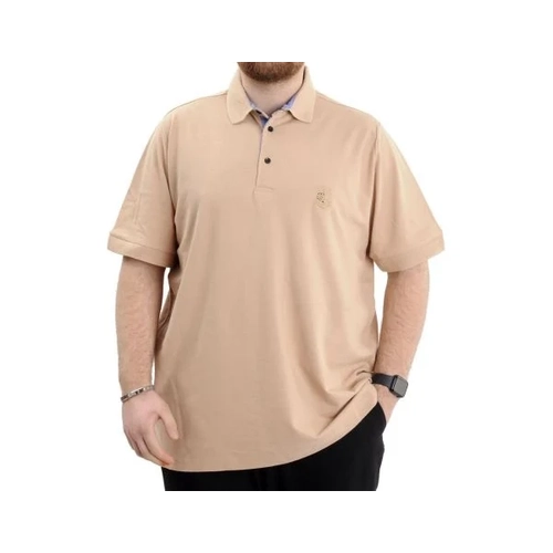 Battal Beden Erkek Tshirt Polo Yaka Nak��l� Klasik Pike 20553 Bej