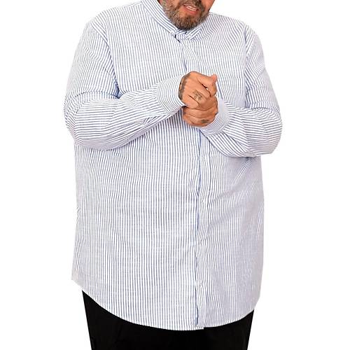 B�y�k Beden Erkek G�mlek Uzun Kol Keten Cepli Mavi 20384