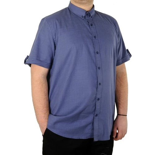 B�y�k Beden Erkek Keten Likral� G�mlek 20393 �ndigo