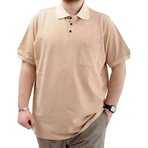 B�y�k Beden Erkek T-Shirt Polo Yaka Cepli Klasik 20550 Bej