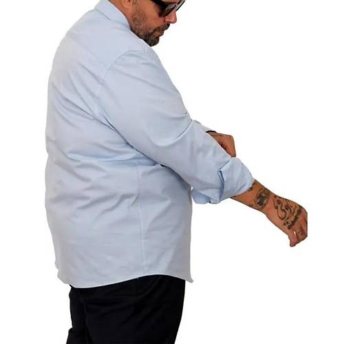 B�y�k Beden Erkek Klasik Cepli G�mlek Likral� 20350 Mavi