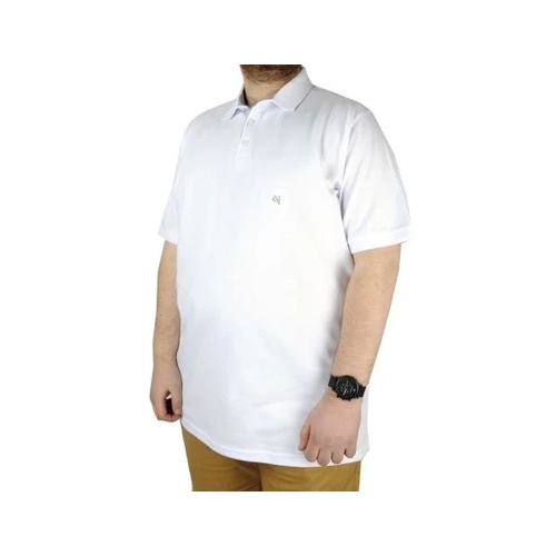 Battal Beden Erkek Tshirt Polo Yaka Nak��l� Klasik Pike 20553 Beyaz