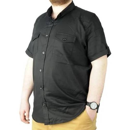 B�y�k Beden G�mlek KKol �ift Cep Kapakl� 20361 Siyah