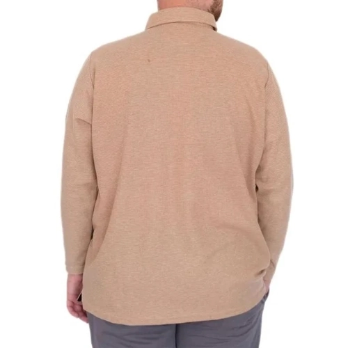 B�y�k Beden Erkek SweatshirtPolo Yaka Uzun Kol WAFFLE 23449 Bej