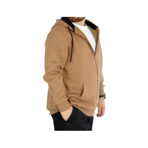 Erkek Sweatshirt Kap�onlu Zippered Basic 20543 S�tl�kahve