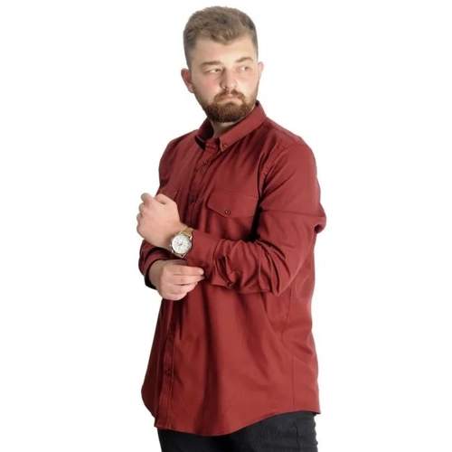 B�y�k Beden G�mlek Gabardin �ift Cep Kapakl� 20360 Bordo