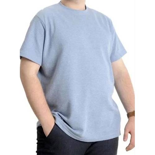 B�y�k Beden Erkek T-shirt Bisiklet Yaka WAFFLE 20033 Mavi